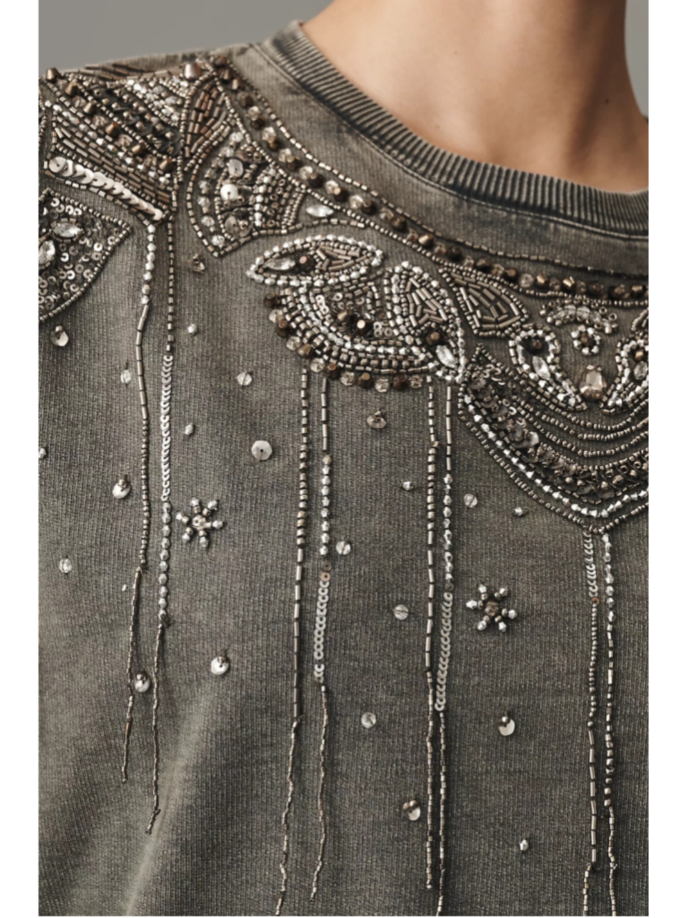 Women's Pilcro Embellished Sweatshirt Grey Size XS - Picture 2 of 6